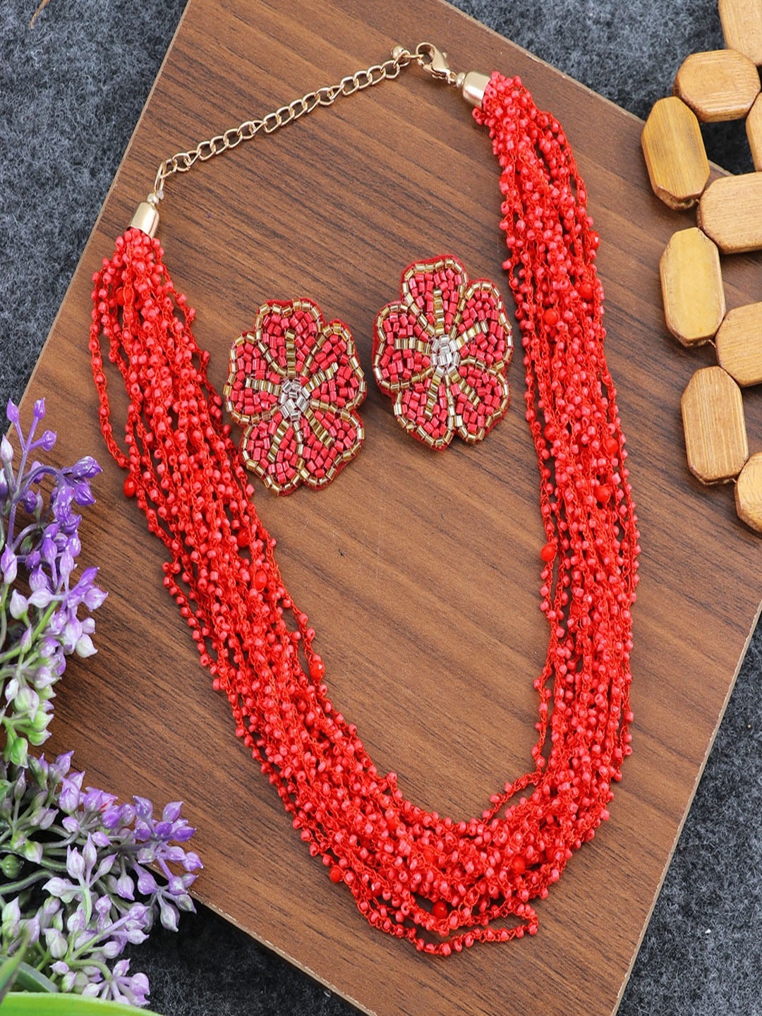 

UNIVERSITY TRENDZ Gold Plated Artificial Beads Jewellery Set, Red