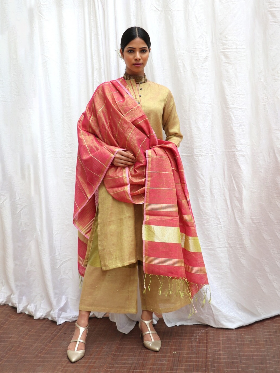 

Chidiyaa Striped Zari Dupatta, Orange