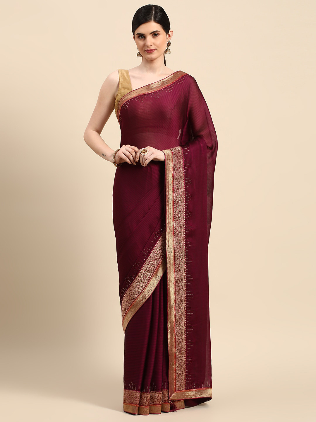 

Mitera Striped Zari Satin Saree, Purple