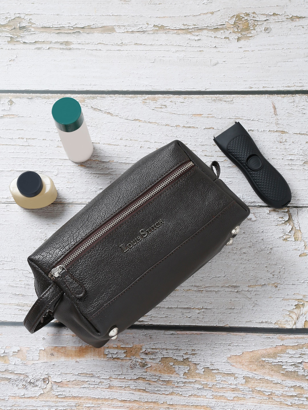 

LOUIS STITCH Leather Travel Toiletry Kit, Brown