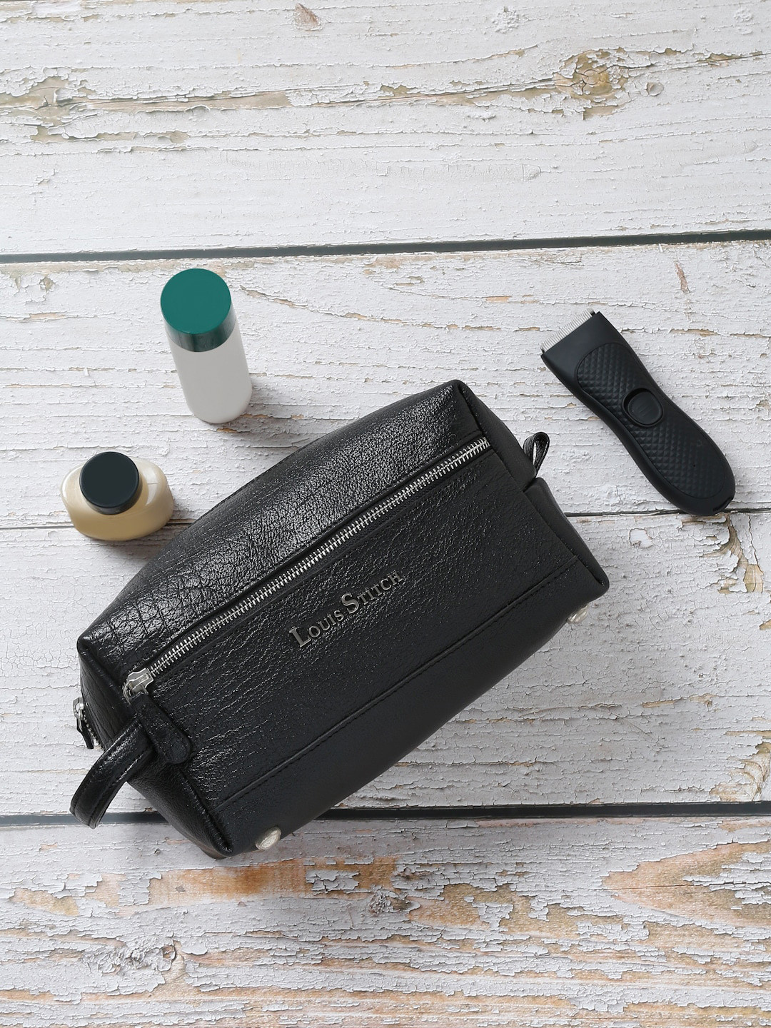 

LOUIS STITCH Leather Travel Toiletry Kit, Black