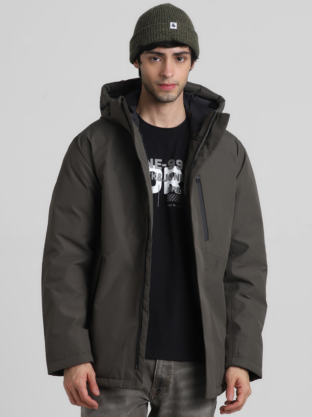 

Jack & Jones Hooded Zip Detail Padded Jacket, Grey