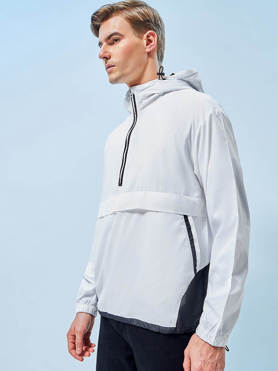 

Bewakoof Air 1.0 Hooded Windcheater Oversized Bomber Jacket, White