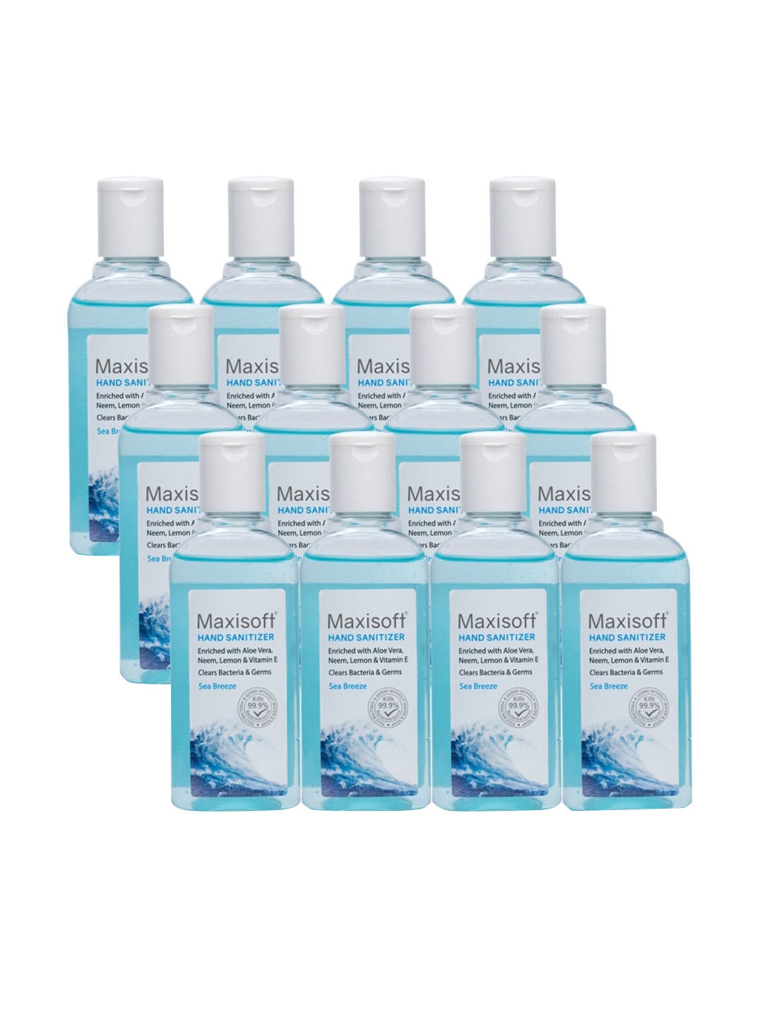 

Maxisoft Set of 12 Sea Breeze Hand Sanitizer Gel with Aloe Vera & Neem - 100 ml Each, Blue