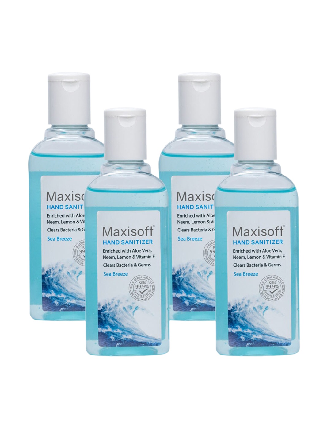 

Maxisoft Set of 4 Sea Breeze Hand Sanitizer Gel with Aloe Vera & Neem - 100 ml Each, Blue