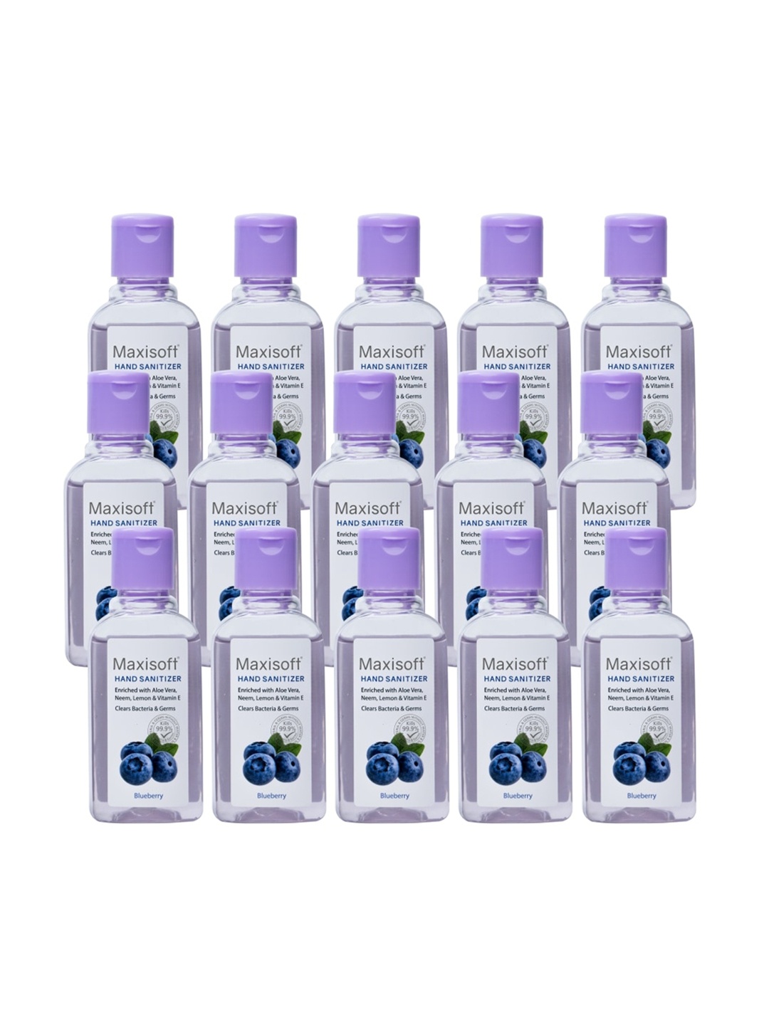 

Maxisoft Set Of 15 Blueberry Hand Sanitizers To Clear Bacteria & Germs - 60ml Each, Purple