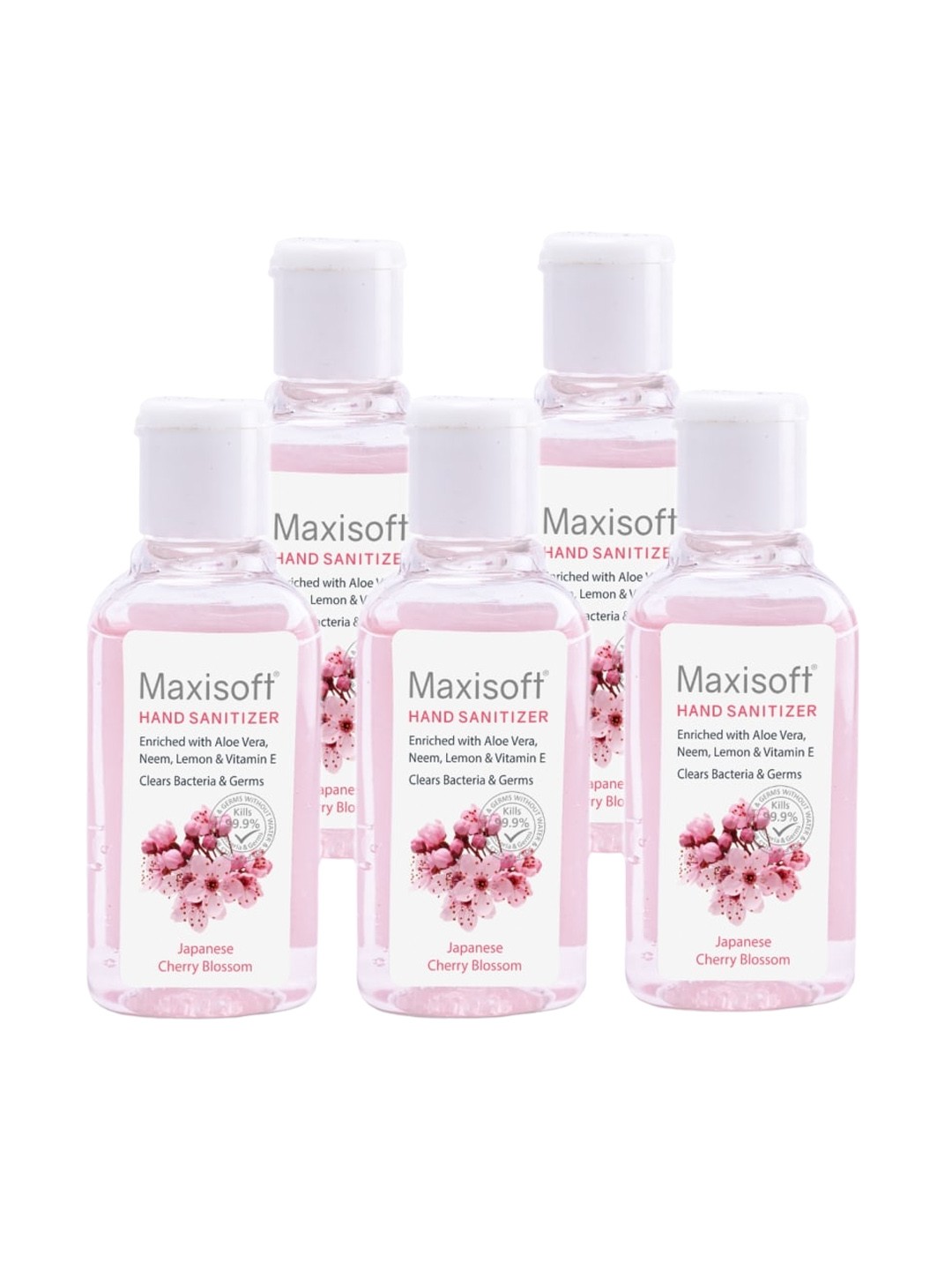 

Maxisoft Set of 5 Japanese Cherry Blossom Hand Sanitizer with Aloe Vera & Neem-60 ml Each, Pink