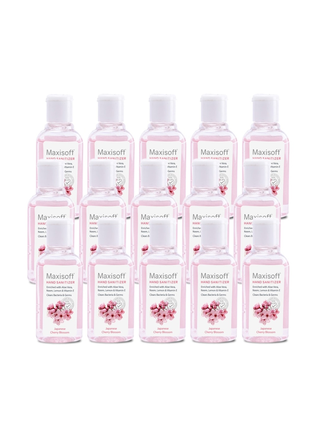 

Maxisoft Set of 15 Japanese Cherry Blossom Hand Sanitizer with Aloe Vera & Neem-60 ml Each, Pink