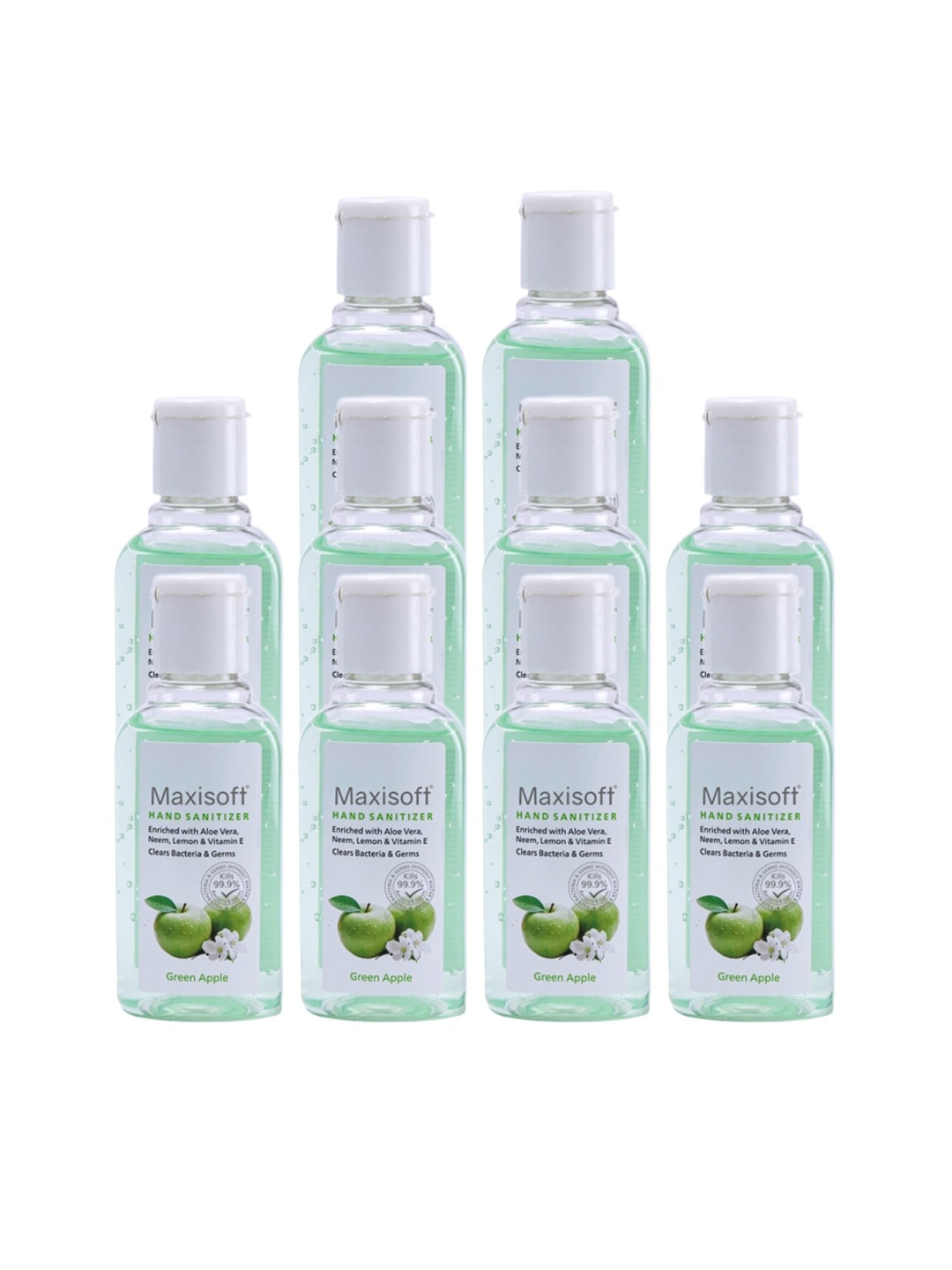 

Maxisoft Set Of 10 Green Apple Hand Sanitizers To Clear Bacteria & Germs - 60ml Each