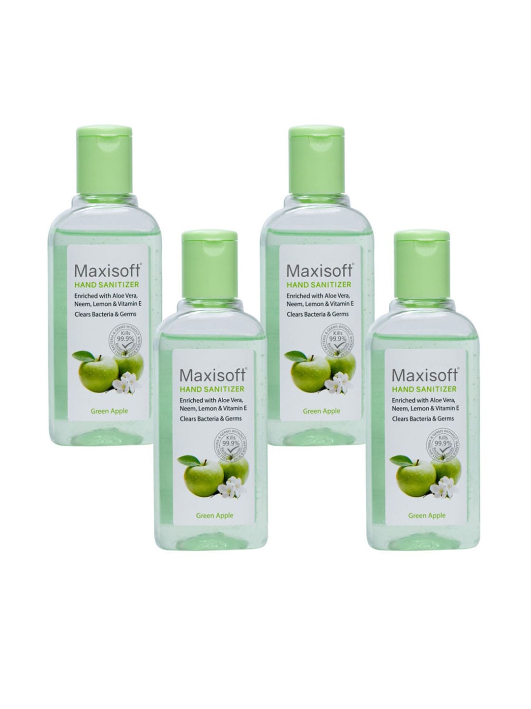 

Maxisoft Set Of 4 Green Apple Hand Sanitizers To Clear Bacteria & Germs - 100ml Each