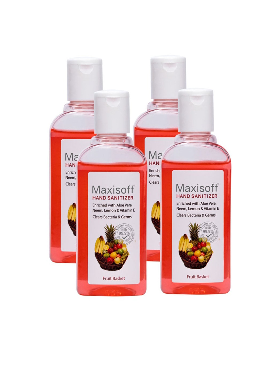 

Maxisoft Set of 4 Fruit Basket Hand Sanitizer with Aloe Vera & Neem - 100 ml Each, Red