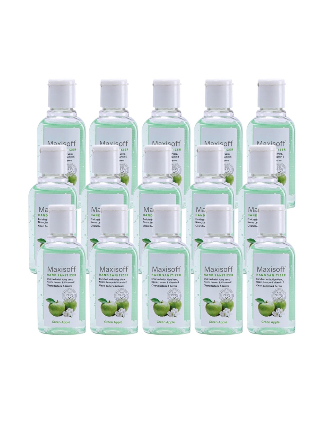 

Maxisoft Set of 15 Green Apple Hand Sanitizer with Aloe Vera & Neem - 60 ml Each