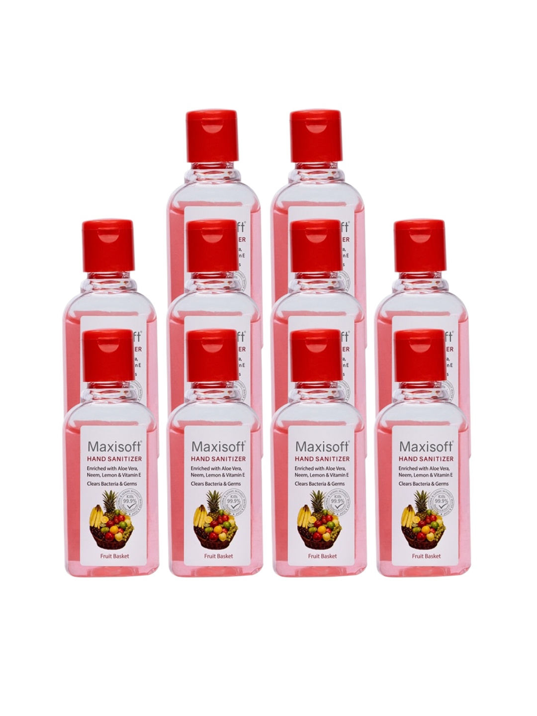 

Maxisoft Set Of 10 Fruit Basket Hand Sanitizer Gel To Clear Bacteria & Germs - 60ml Each, Red