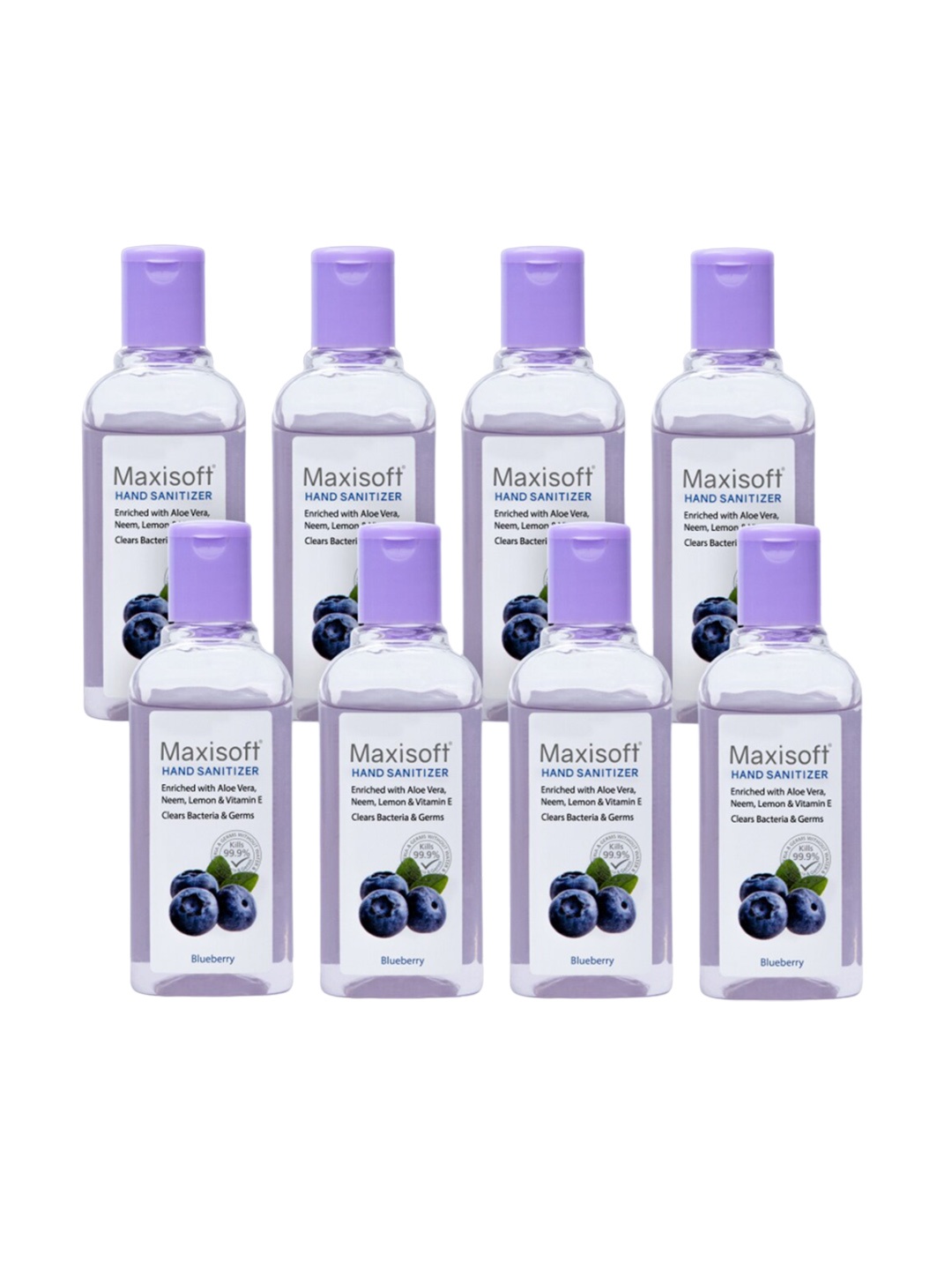 

Maxisoft Set Of 8 Blueberry Hand Sanitizer Clears Bacteria & Germs - 100ml Each, Na