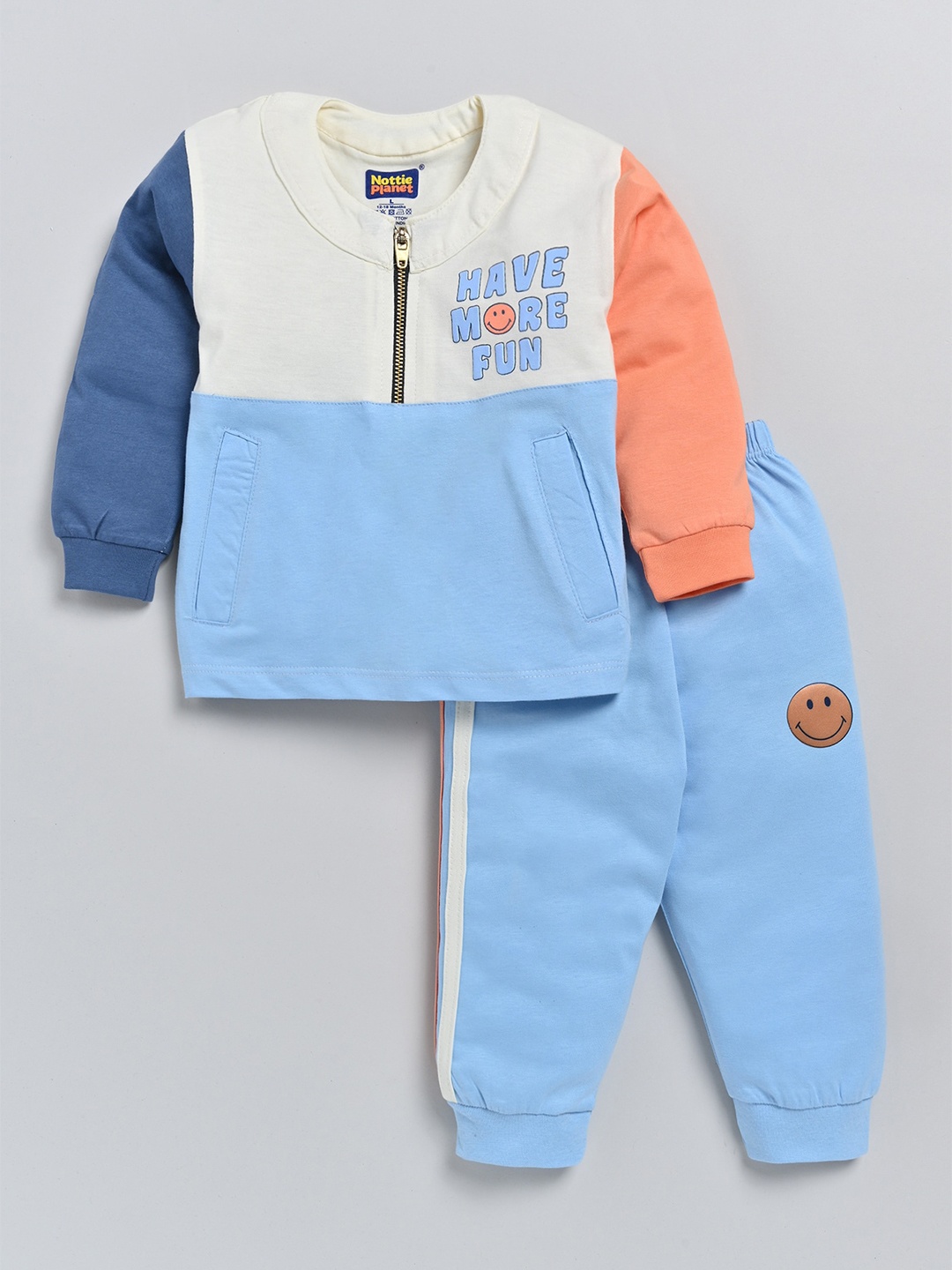 

Nottie Planet Boys Colourblocked Pure Cotton T-Shirt With Pyjamas, Blue