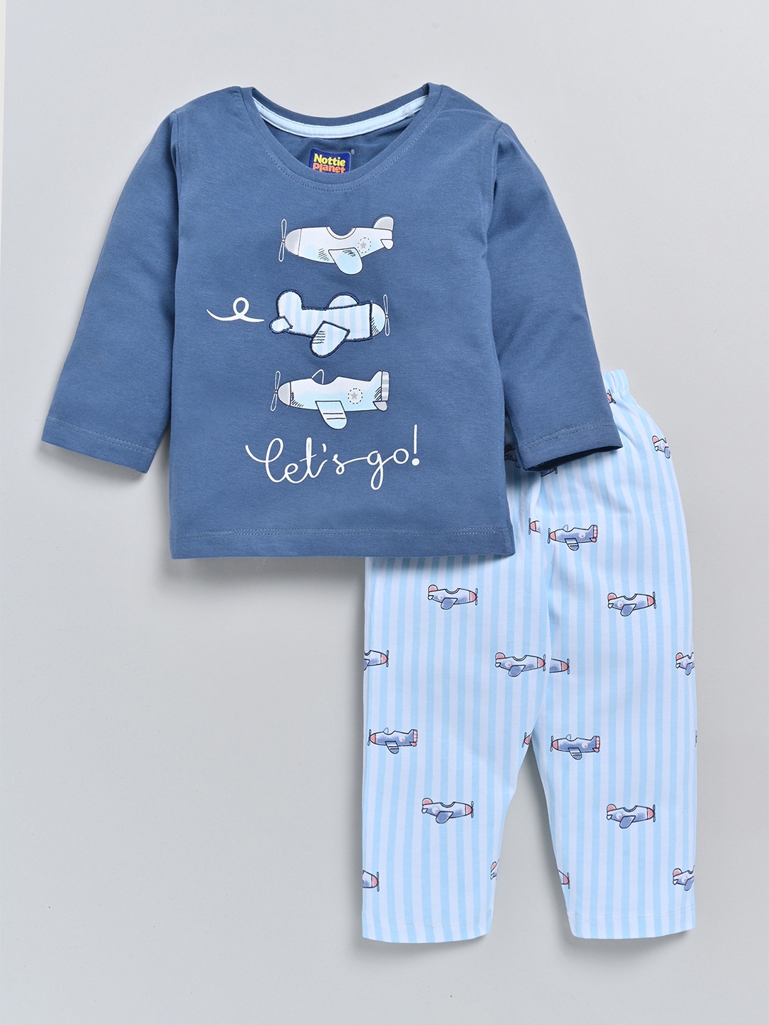 

Nottie Planet Boys Printed Pure Cotton T-Shirt With Pyjamas, Blue