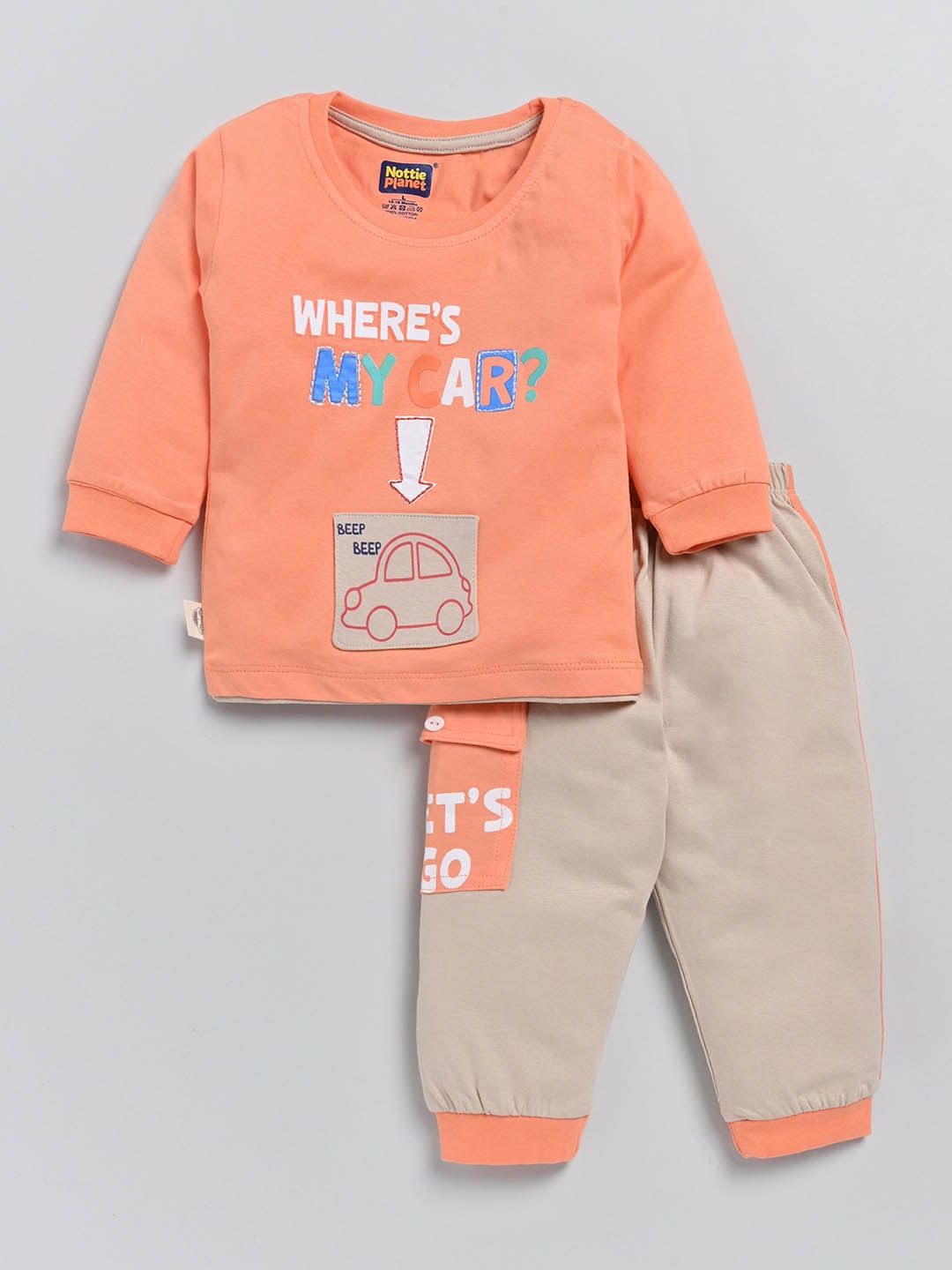 

Nottie Planet Boys Printed Pure Cotton T-Shirt With Pyjamas, Coral