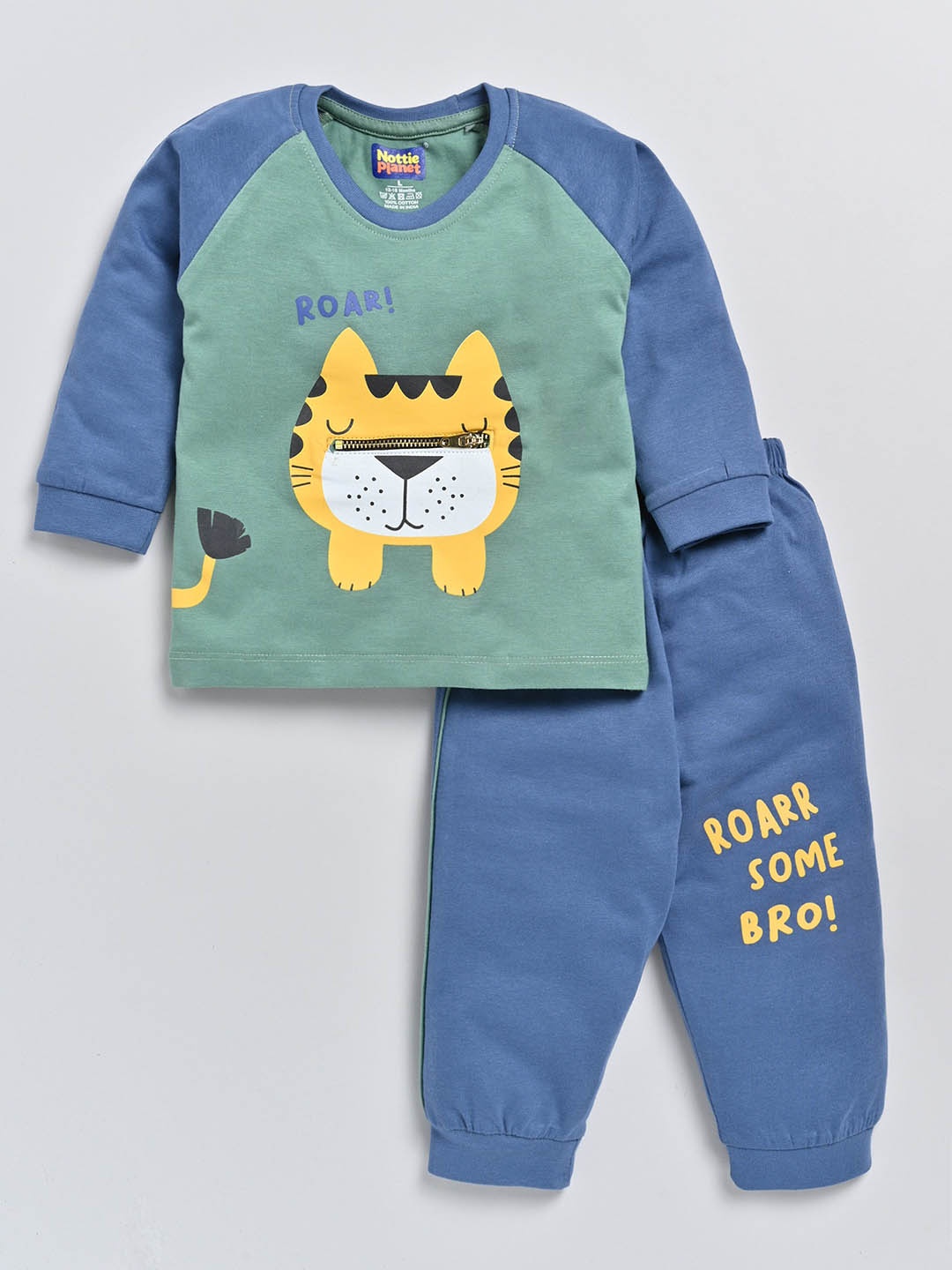 

Nottie Planet Boys Graphic Printed Pure Cotton T-Shirt With Joggers, Green