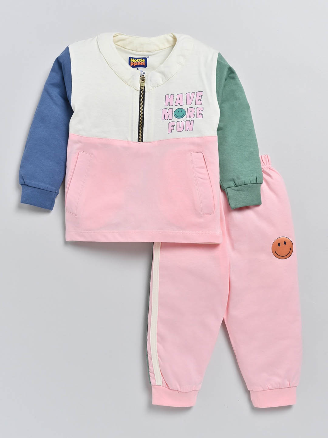 

Nottie Planet Boys Colourblocked Pure CottonT-shirt with Joggers, Pink