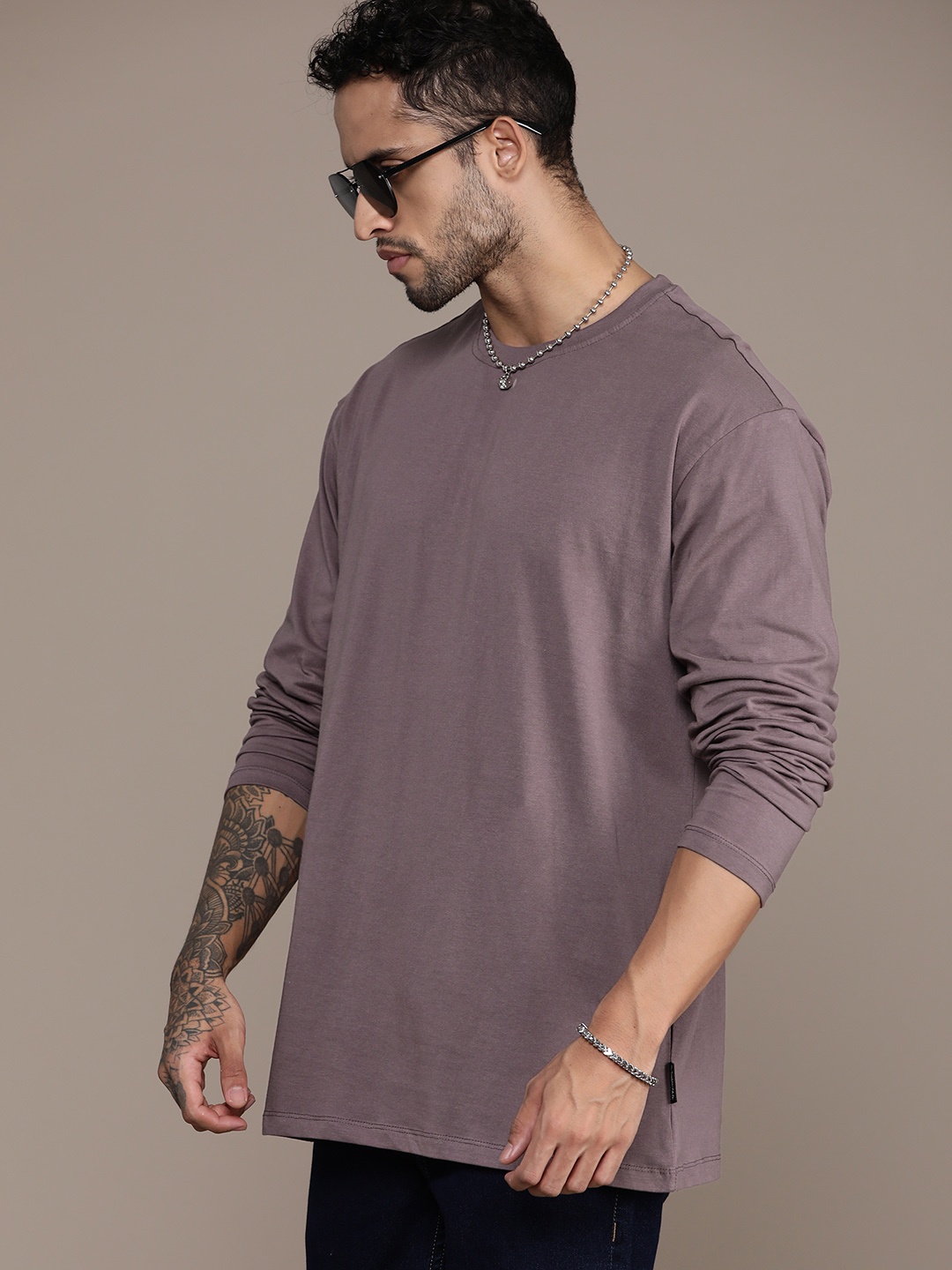 

The Roadster Lifestyle Co. Drop-Shoulder Sleeves Pure Cotton Longline T-shirt, Mauve