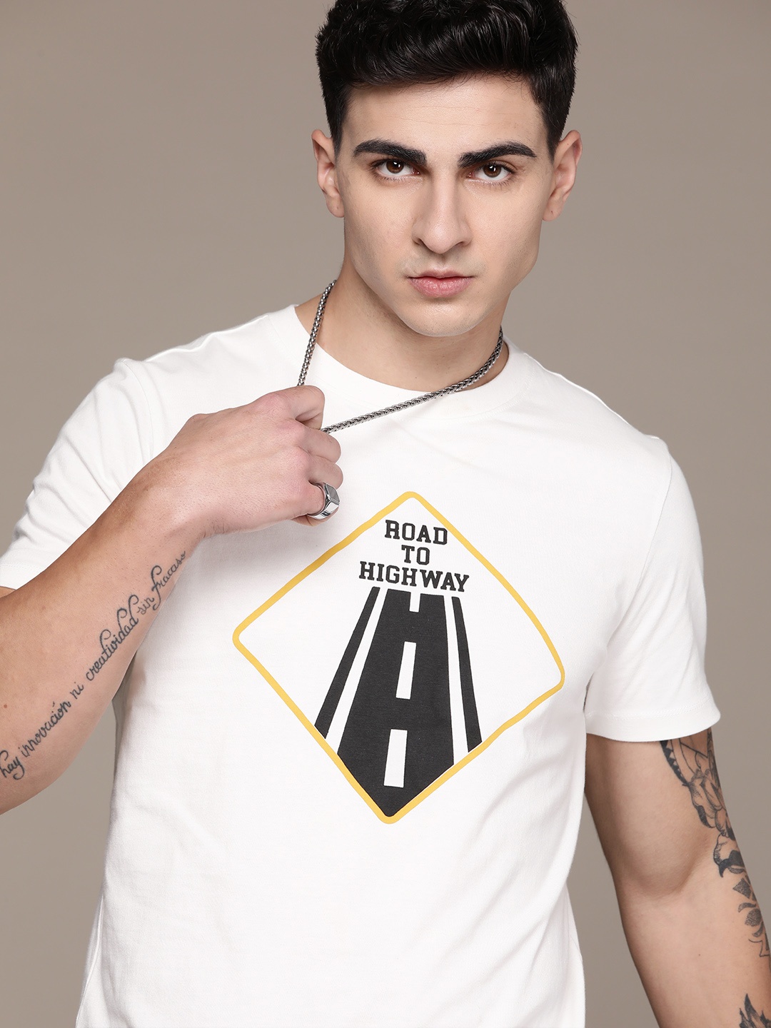 

The Roadster Lifestyle Co. Printed Pure Cotton T-shirt, White