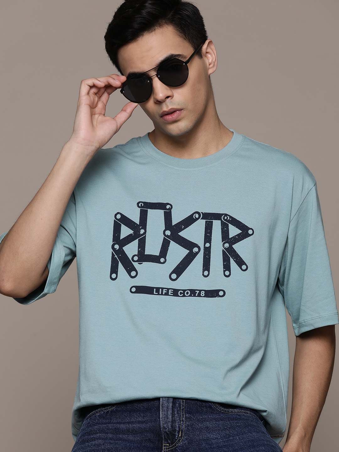 

The Roadster Lifestyle Co. Brand Logo Oversized Pure Cotton T-shirt, Blue