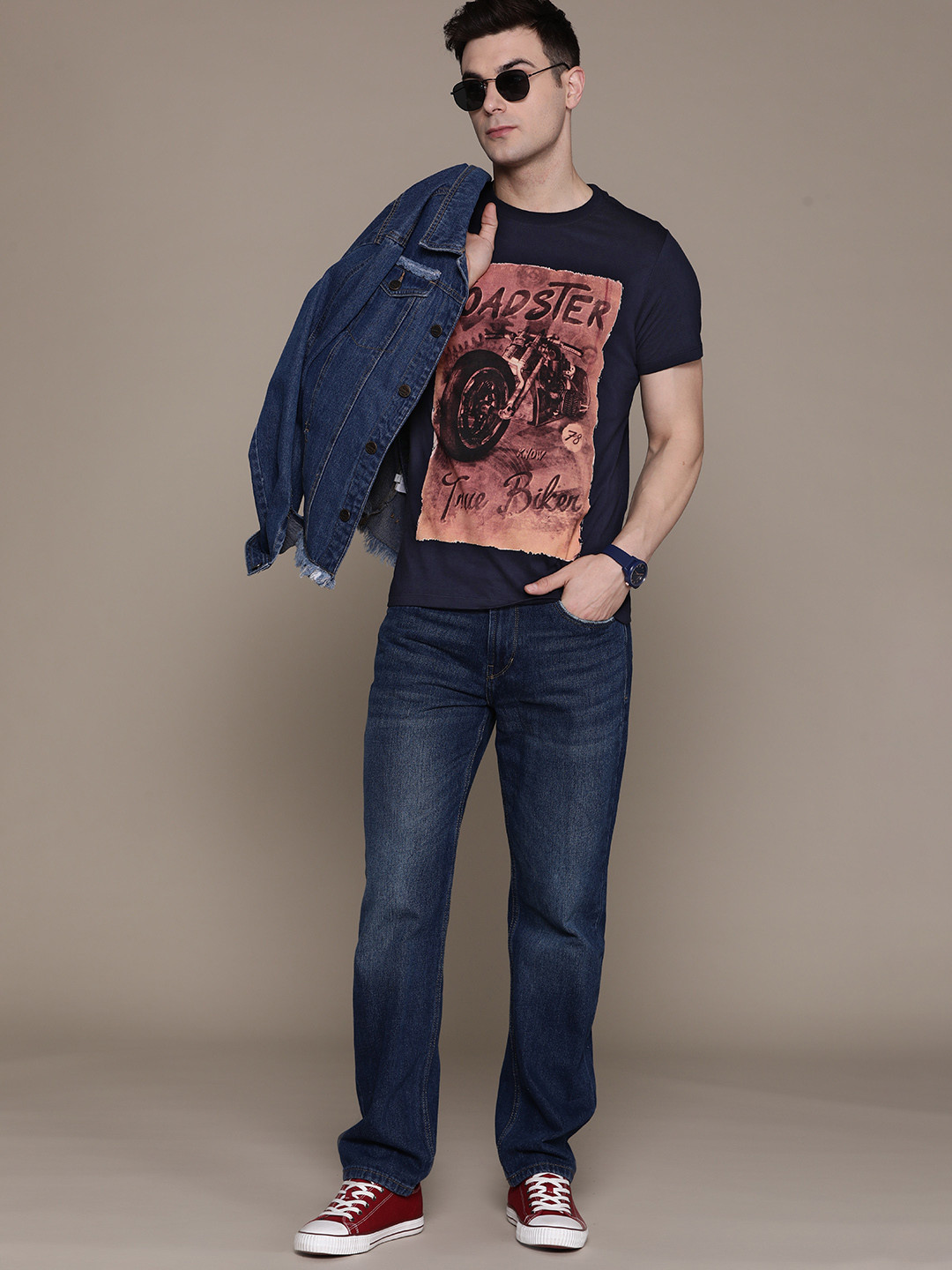

The Roadster Lifestyle Co. Printed Pure Cotton T-shirt, Navy blue