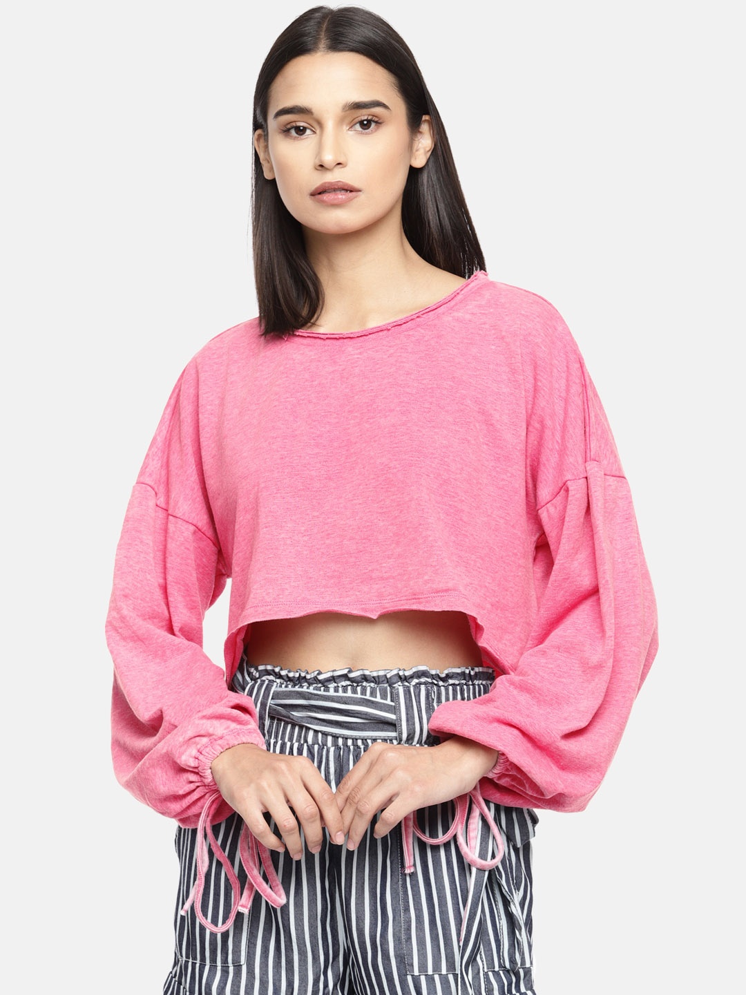 

ONLY Women Pink Solid Boxy Crop Top