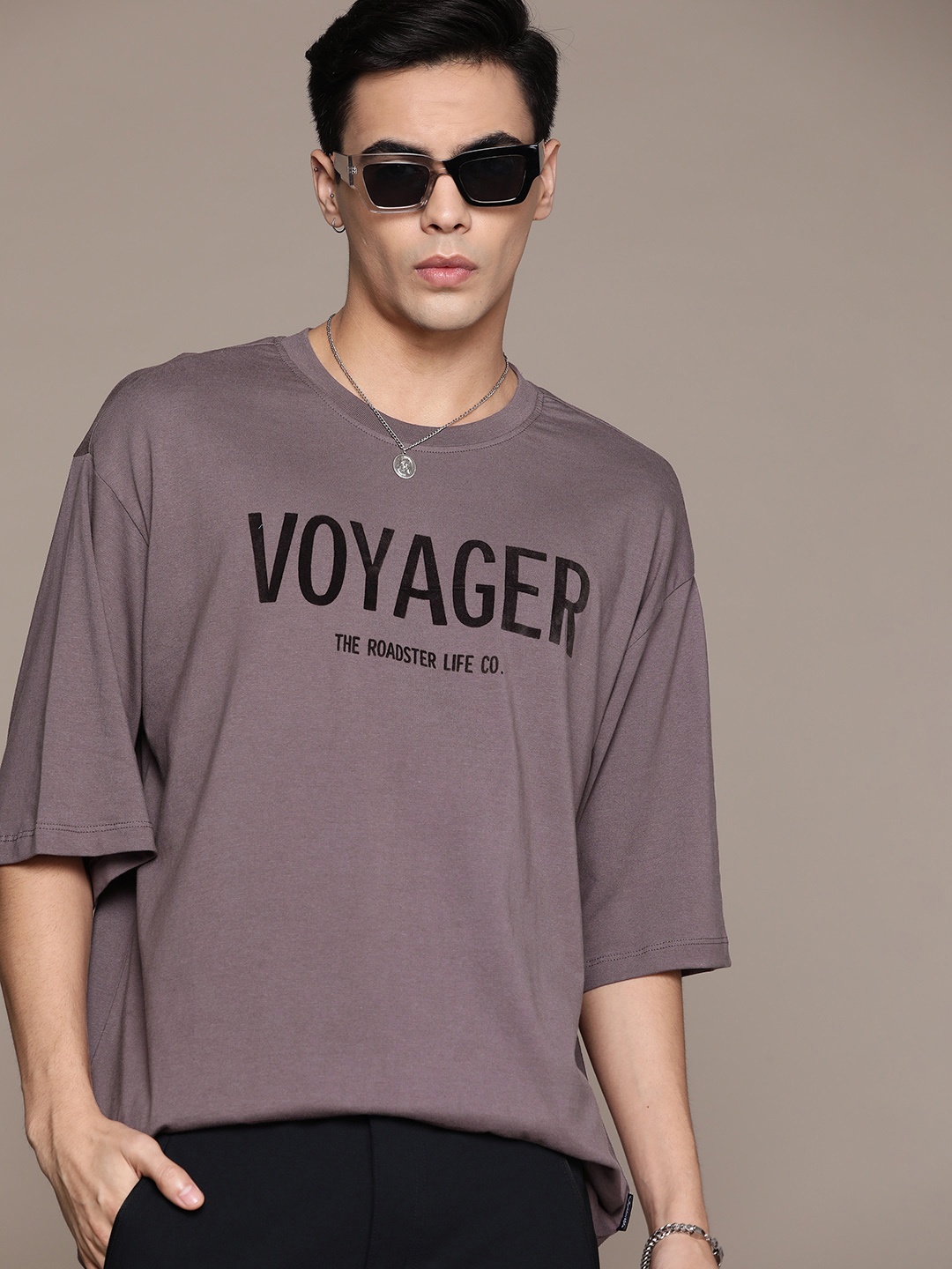 

The Roadster Lifestyle Co. Embossed Print Pure Cotton Oversized T-shirt, Mauve