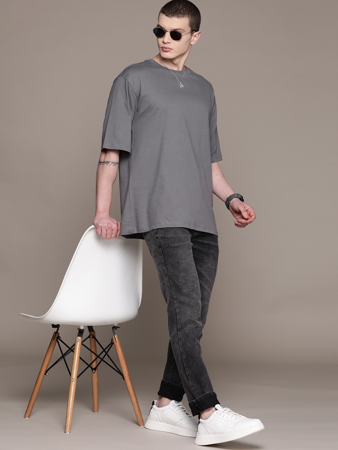 

The Roadster Lifestyle Co. Pure Cotton Oversized T-shirt, Grey