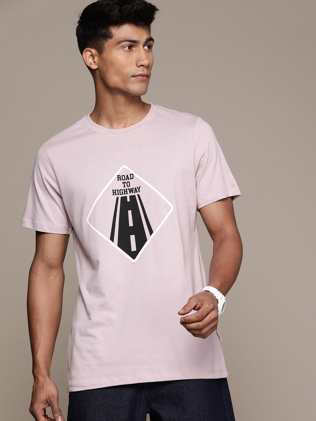

The Roadster Lifestyle Co. Printed Pure Cotton T-shirt, Lavender