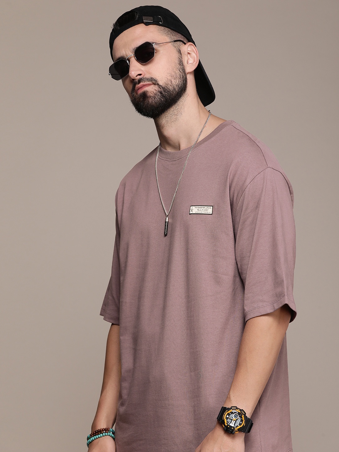

The Roadster Life Co. Drop-Shoulder Sleeves Pure Cotton T-shirt, Mauve