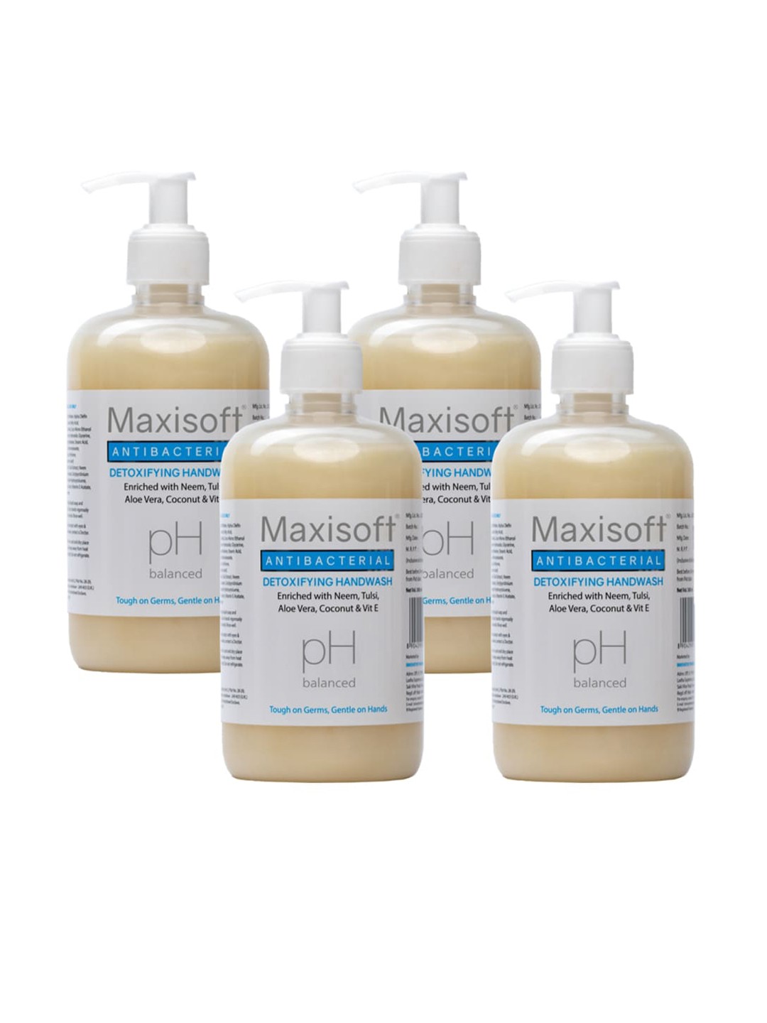 

Maxisoft Set Of 4 Antibacterial pH Balanced Detoxifying Hand Wash With Neem - 500ml Each, Beige