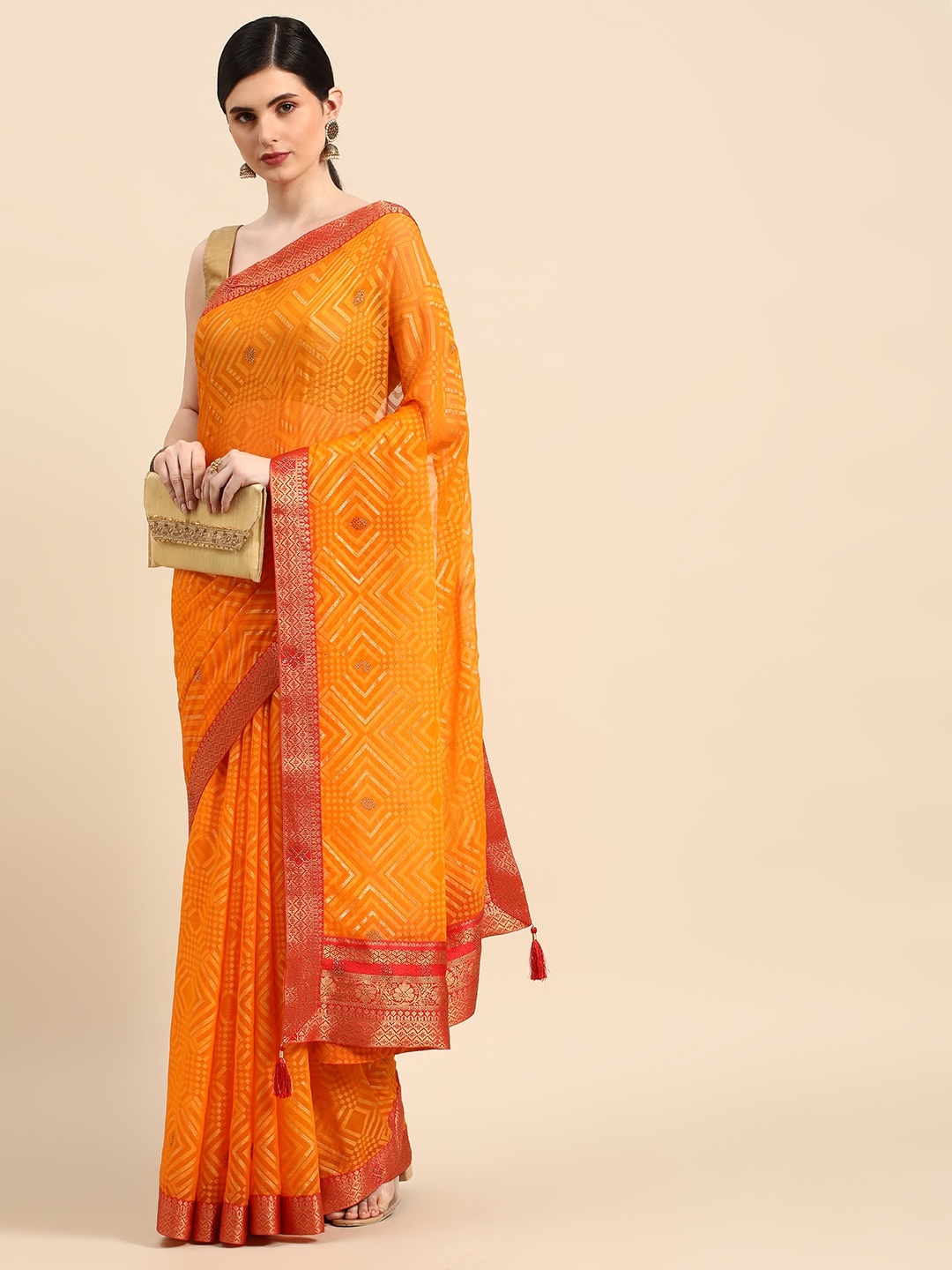 

Mitera Geometric Woven Design Zari Brasso Saree, Yellow
