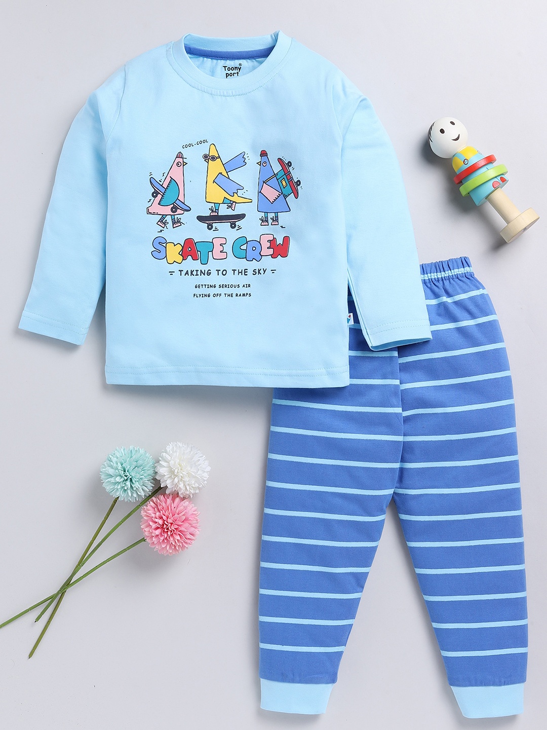 

Toonyport Boys Printed Pure Cotton T-shirt With Trousers, Blue