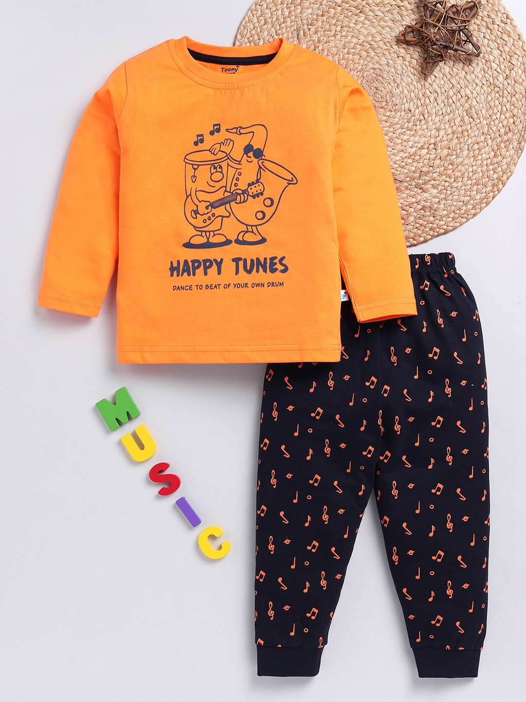 

Toonyport Boys Printed Cotton T-shirt With Trousers, Orange