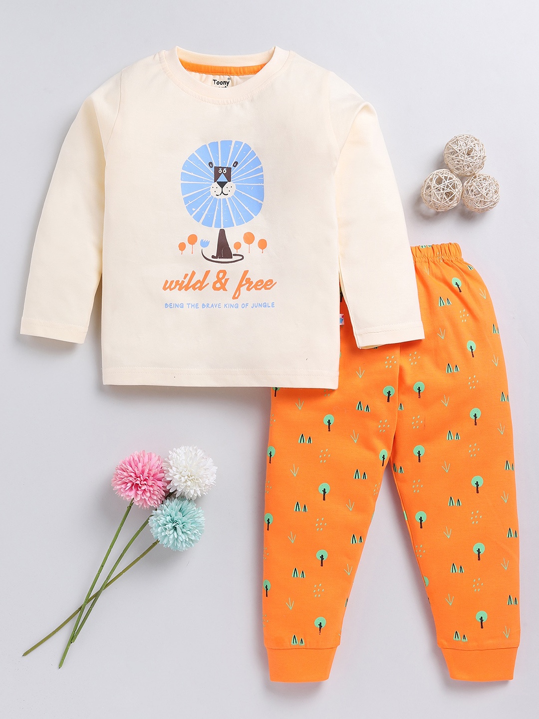

Toonyport Boys Printed Cotton T-shirt With Trousers, Cream