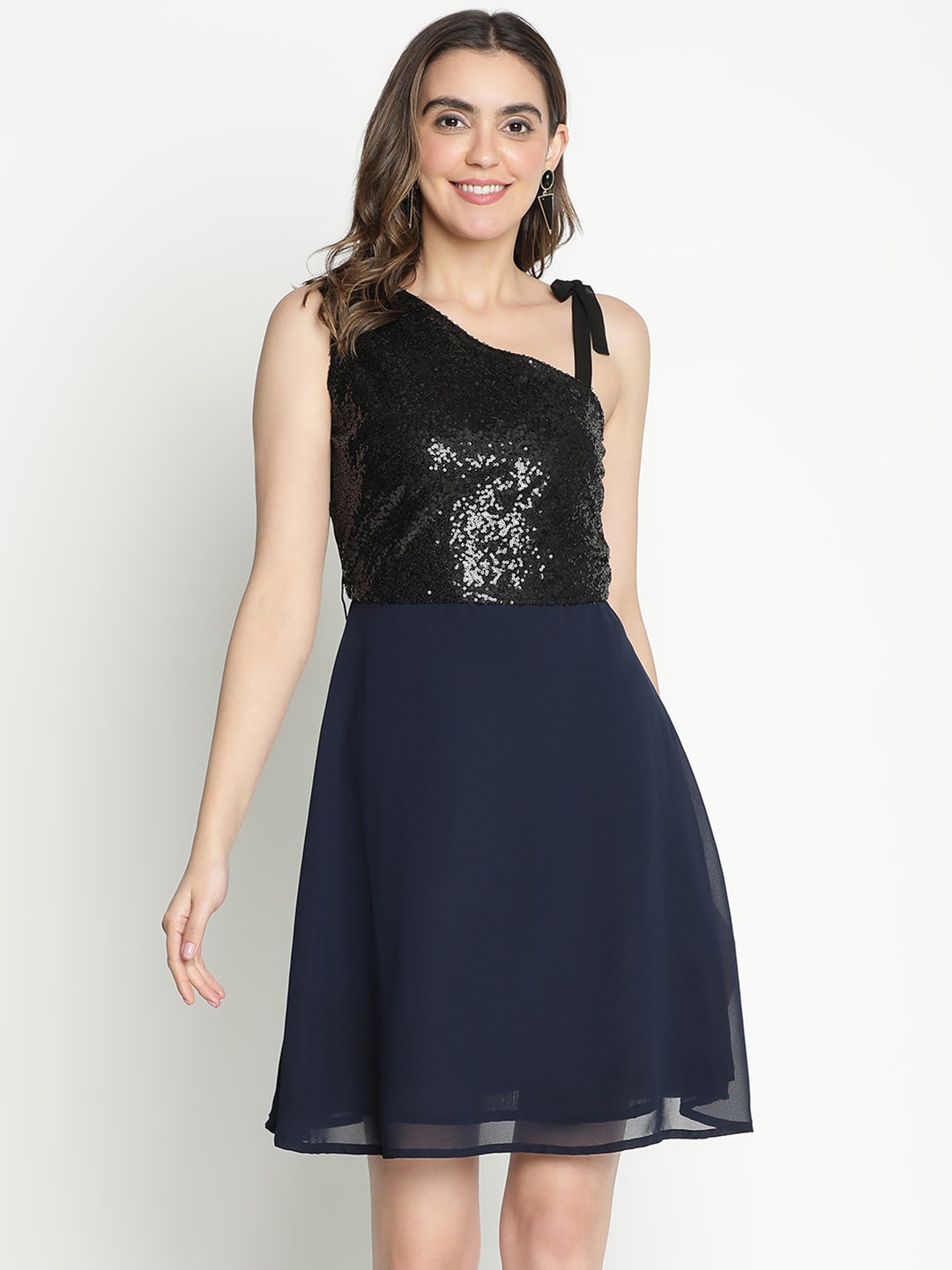 

DRAAX Fashions Embellished Crepe A-Line Dress, Black