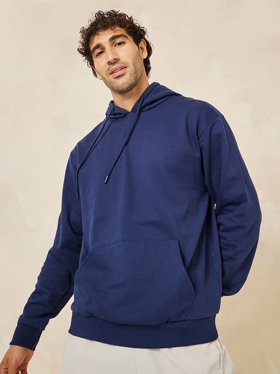 

Styli Relaxed Fit Fleece Hooded Sweatshirt, Navy blue