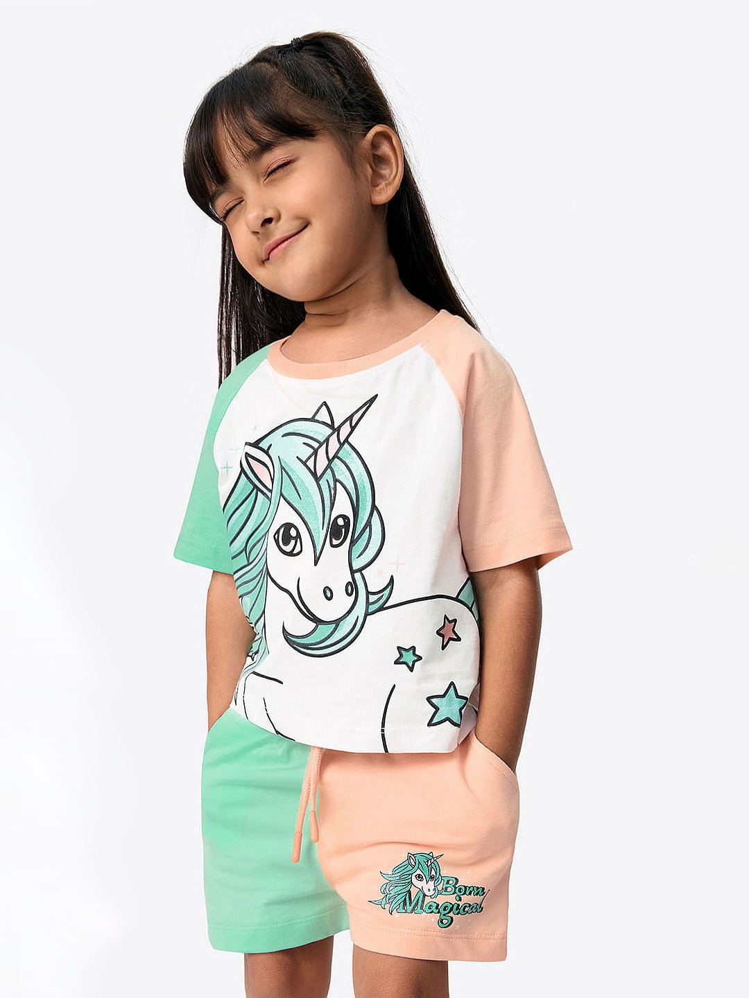 

The Souled Store Girls Unicorn Printed Raglan Sleeves Cotton T-shirt, White