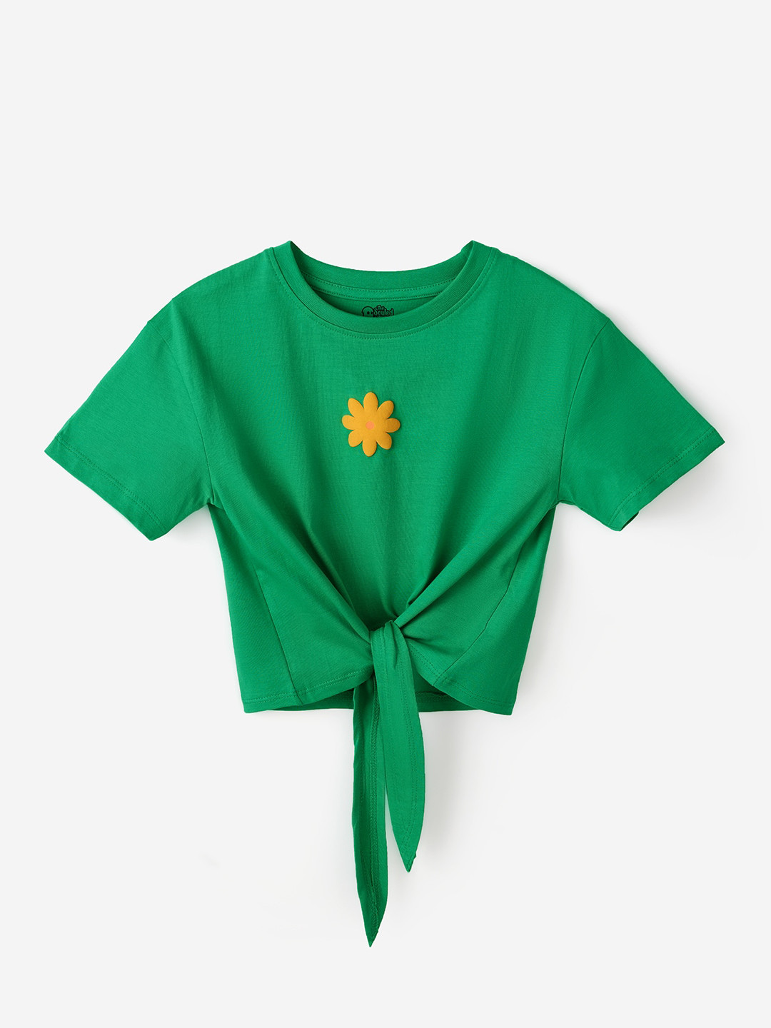 

The Souled Store Girls Floral Applique Pure Cotton T-shirt, Green