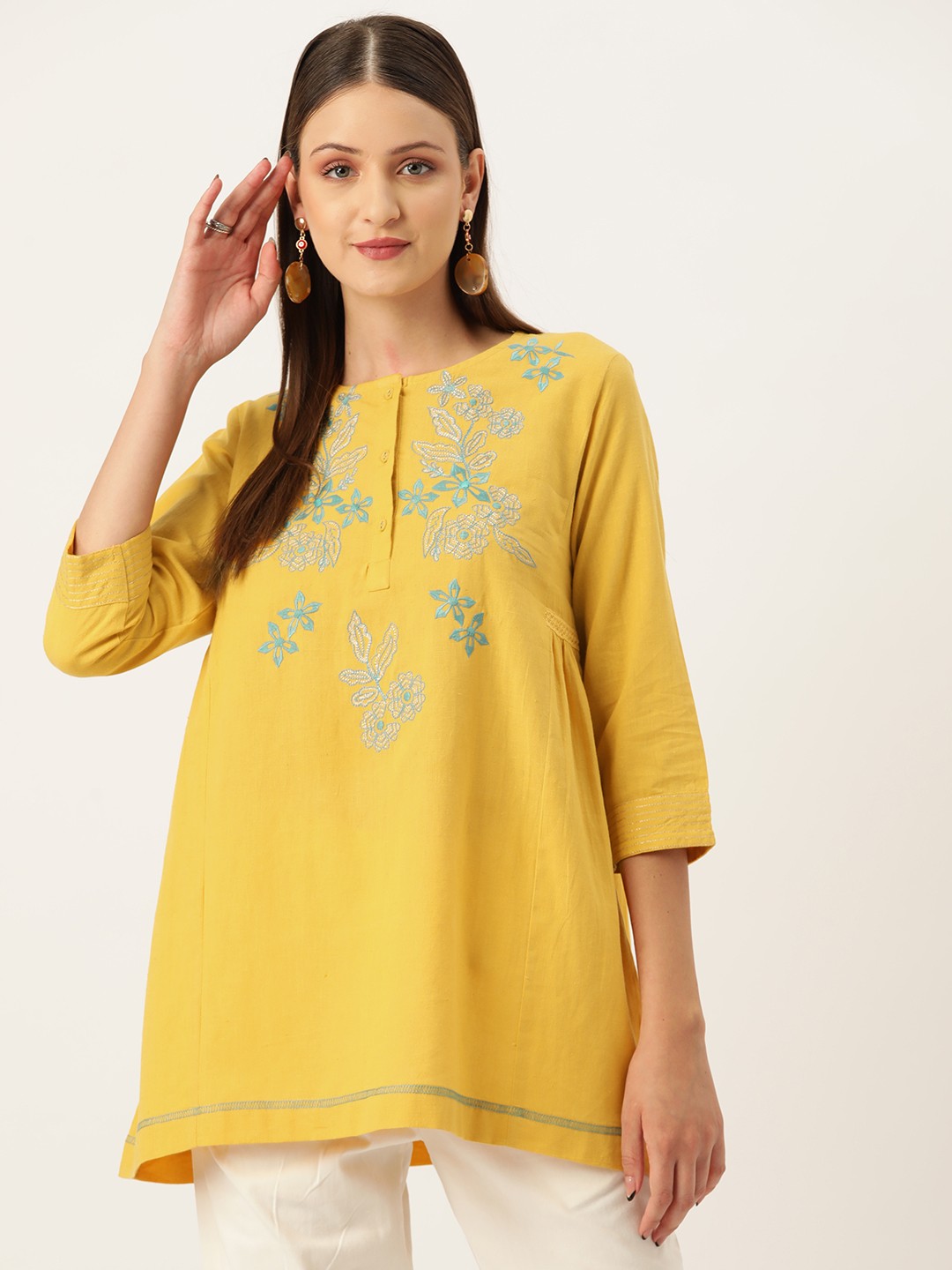 

MISRI Floral Embroidered Tunic, Yellow