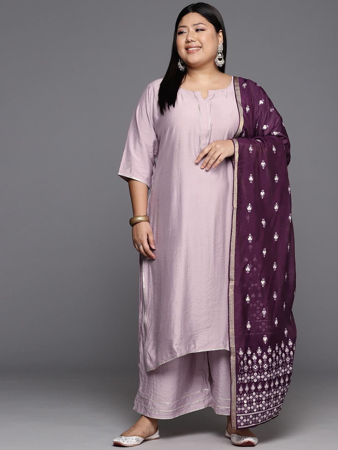 

EXTRA LOVE BY LIBAS Women Plus Size Regular Gotta Patti Kurta with Palazzos & With Dupatta, Mauve