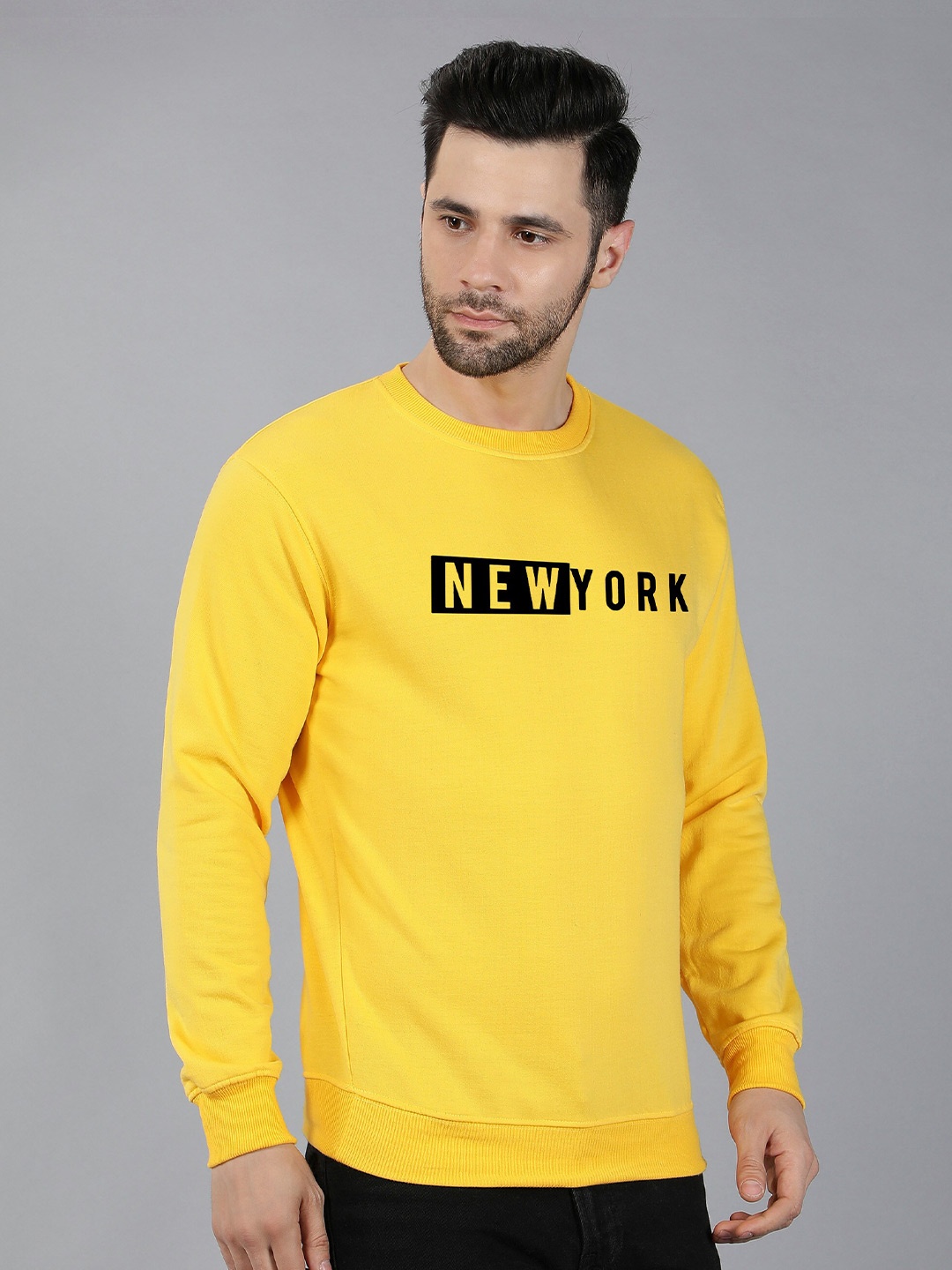 

Fashion And Youth Typography Printed Long Sleeves Fleece Pullover, Yellow