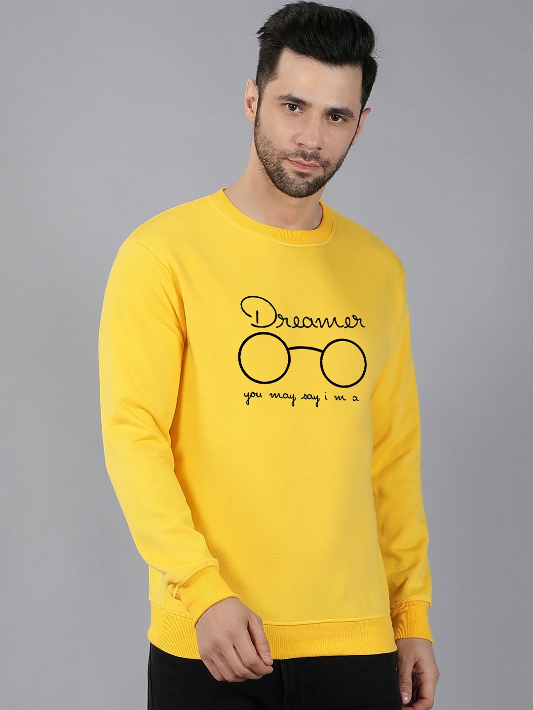 

Fashion And Youth Graphic Printed Fleece Pullover Sweatshirt, Yellow