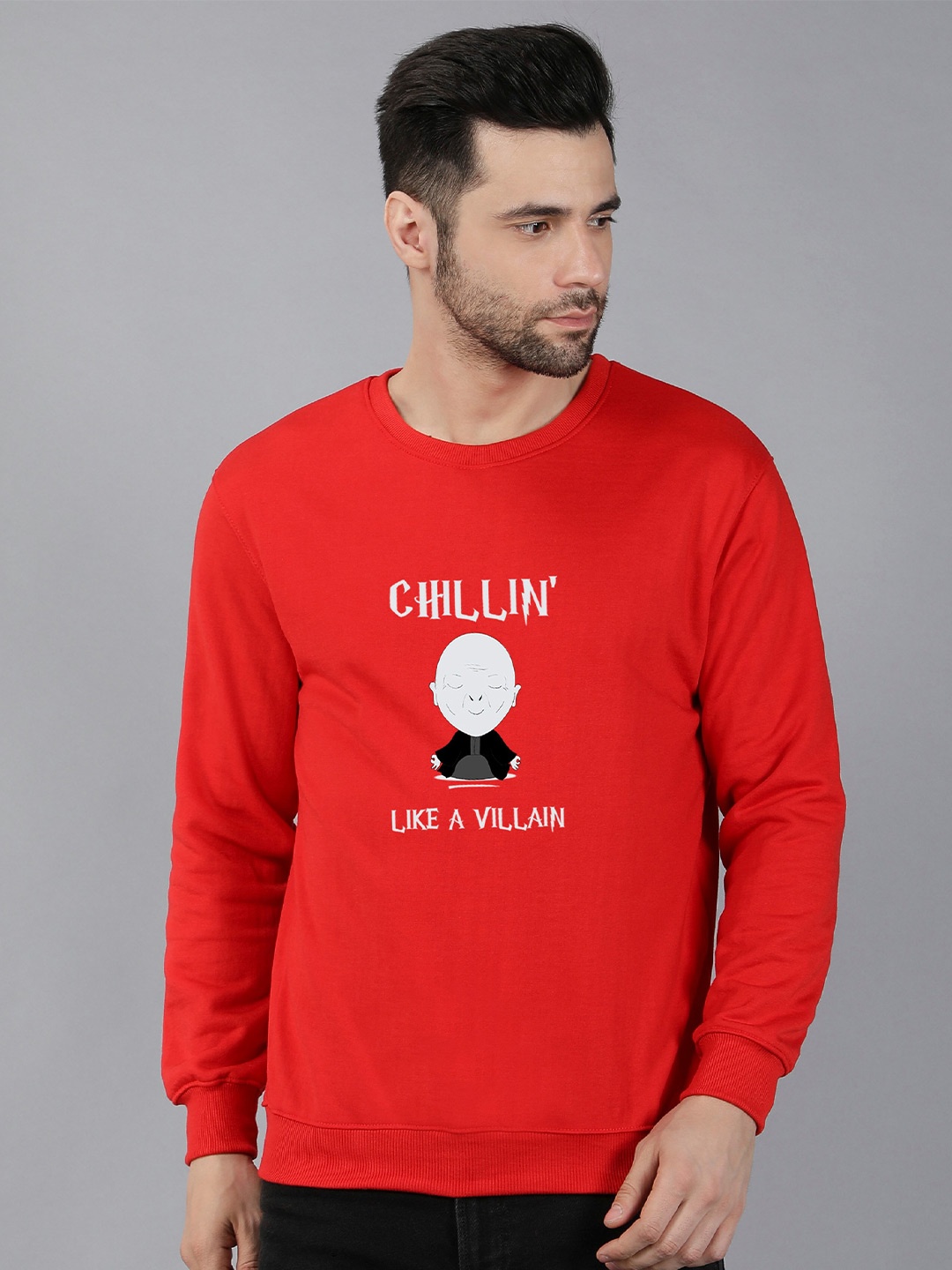 

Fashion And Youth Graphic Printed Round Neck Long Sleeve Pullover Fleece Sweatshirt, Red