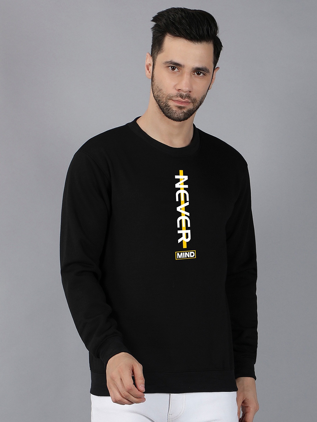 

Fashion And Youth Typography Printed Long Sleeves Fleece Pullover, Black