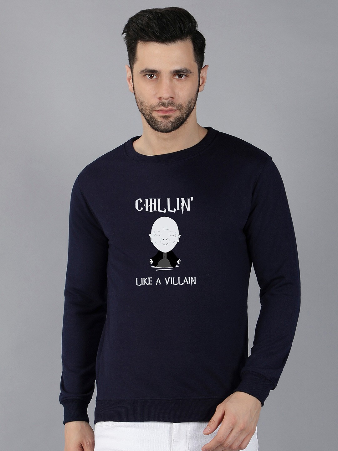 

Fashion And Youth Typography Printed Fleece Pullover, Navy blue