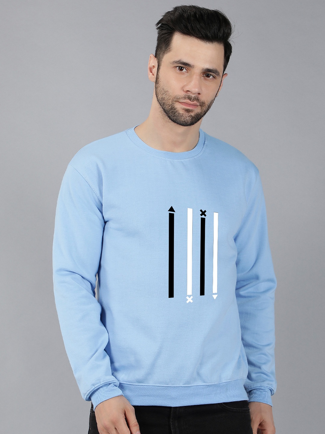 

Fashion And Youth Geometric Printed Long Sleeves Fleece Pullover, Blue