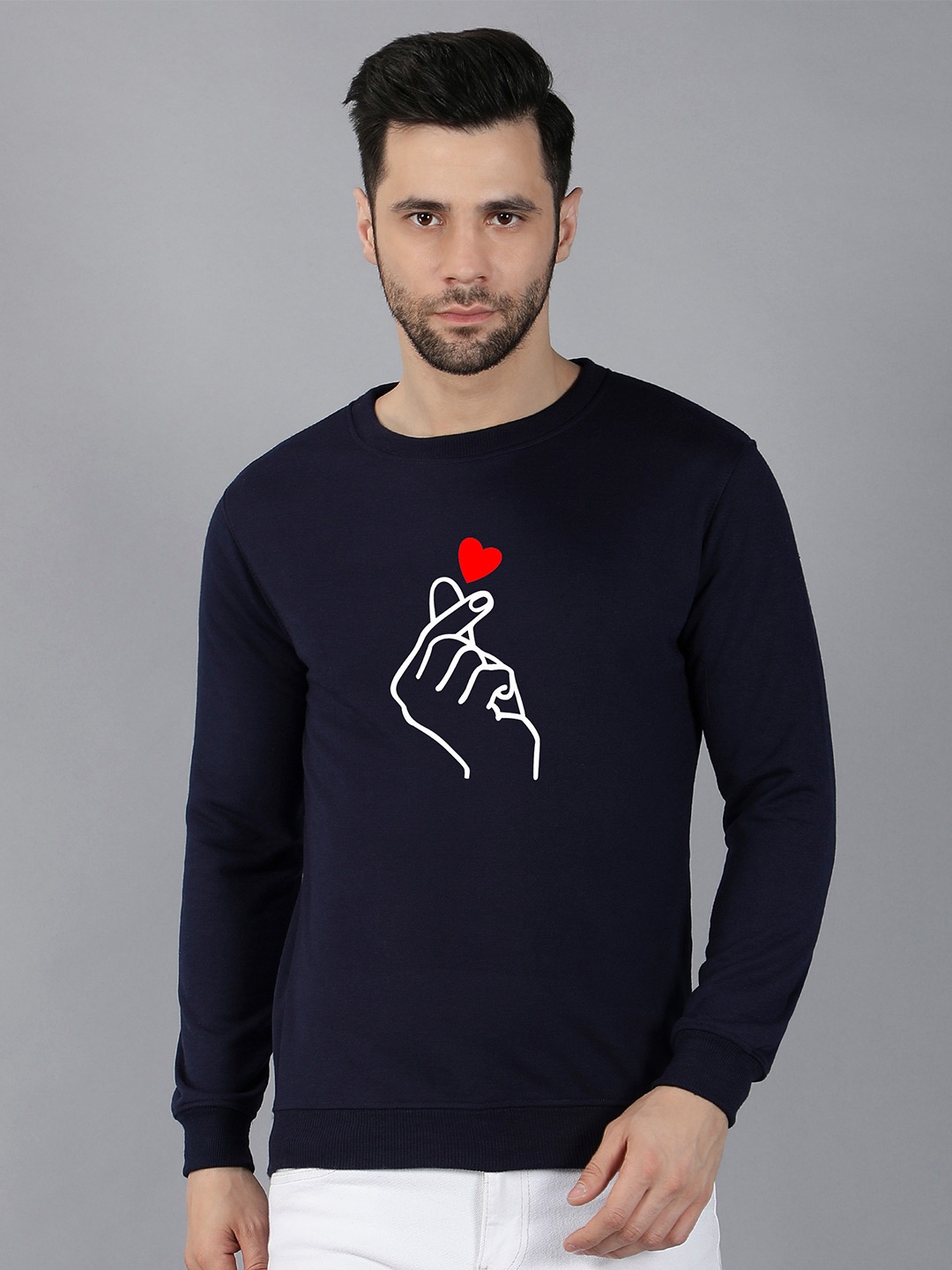 

Fashion And Youth Graphic Printed Round Neck Long Sleeve Pullover Fleece Sweatshirt, Navy blue